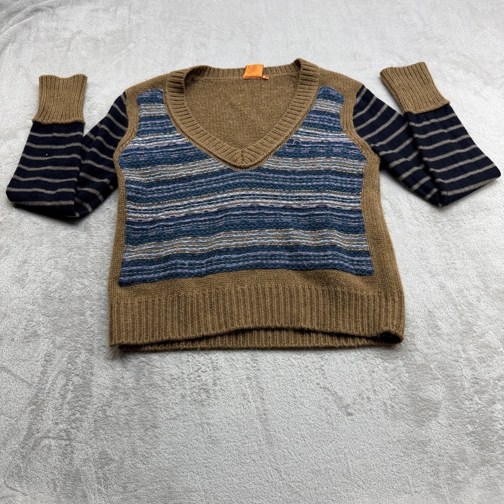 Tory Burch Sweater Women's M Brown Striped Mixed Media Alpaca Wool Boho Earthy